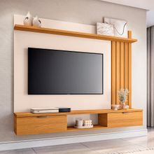 Painel para TV até 55" com 2 Portas 1 Prateleira com Detalhe Ripado na Lateral Lets