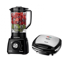 Kit Cozinha Mondial Turbo Power Max Grill com Liquidificador e Sanduicheira Grill G-07 L-99