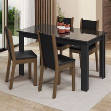 Conjunto Sala de Jantar Mesa Tampo de Vidro 4 Cadeiras Preto/Rustic Suzy Madesa
