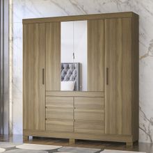 Guarda Roupa Casal 4 Portas 6 Gavetas com Espelho Florença