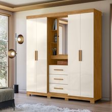 Guarda Roupa Casal 4 Portas 3 Gavetas com Espelho Madri