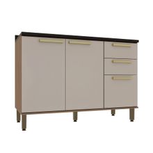 Armário de Cozinha Balcão 3 Portas 2 Gavetas com Tampo Cristal 120cm