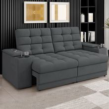 Sofá 3 Lugares Retrátil e Reclinável com Entrada USB e Porta Copo California 205cm