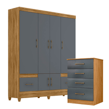 Guarda Roupa Casal 6 Portas 2 Gavetas com Cômoda 4 Gavetas Dublin