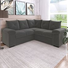Sofá de Canto 4 Lugares em Suede e Almofadas Removíveis 195cm