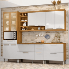 Armário de Cozinha Completa 11 Portas 5 Gavetas 100% MDF Nesher Burguesa 221x270x52cm